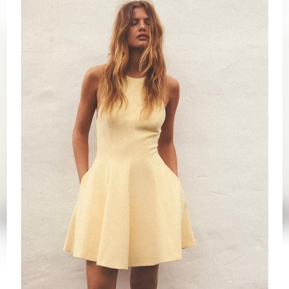 ZARA  SHORT HALTER GODET DRESS - Picture 1 of 7